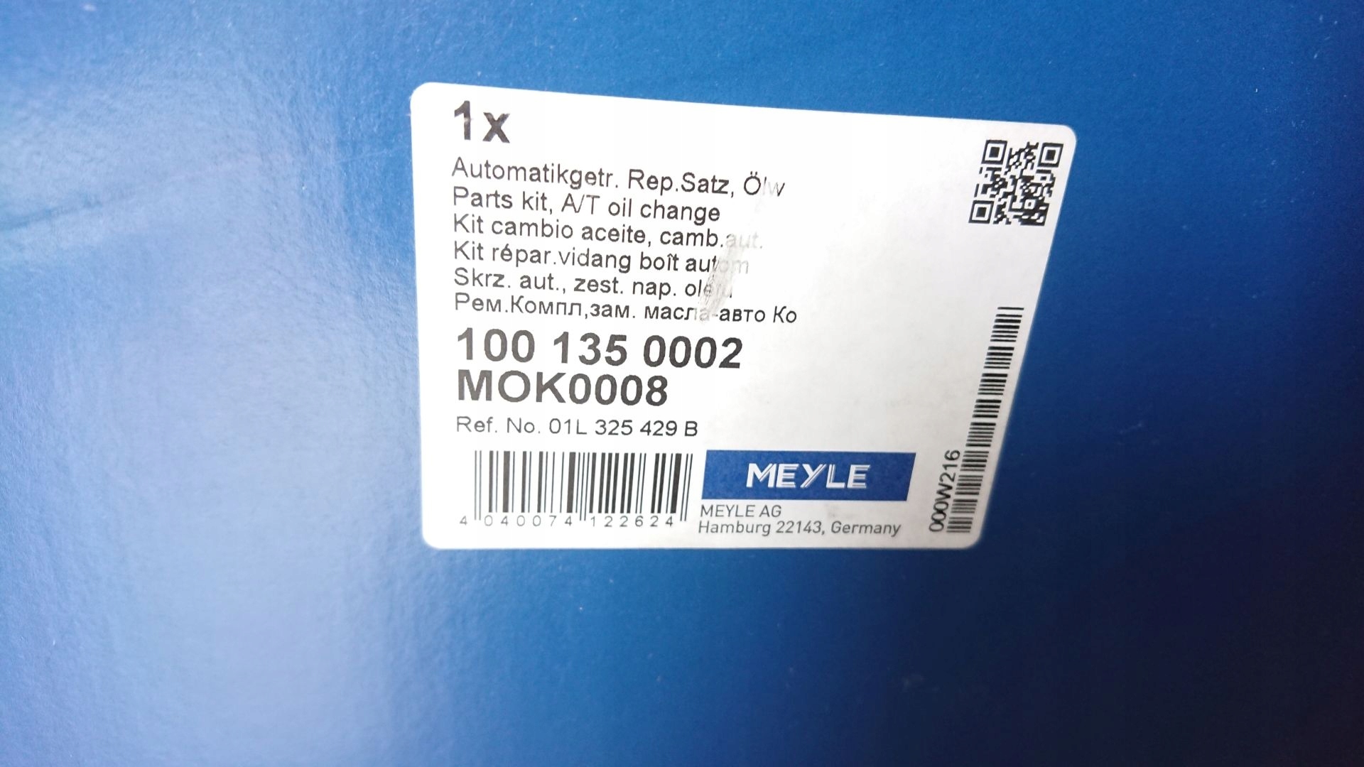 ZESTAW DO WYMIANY OLEJU MEYLE 100 135 0002 AUDI A6 S6 C5 5HP24 Wersja Europejska