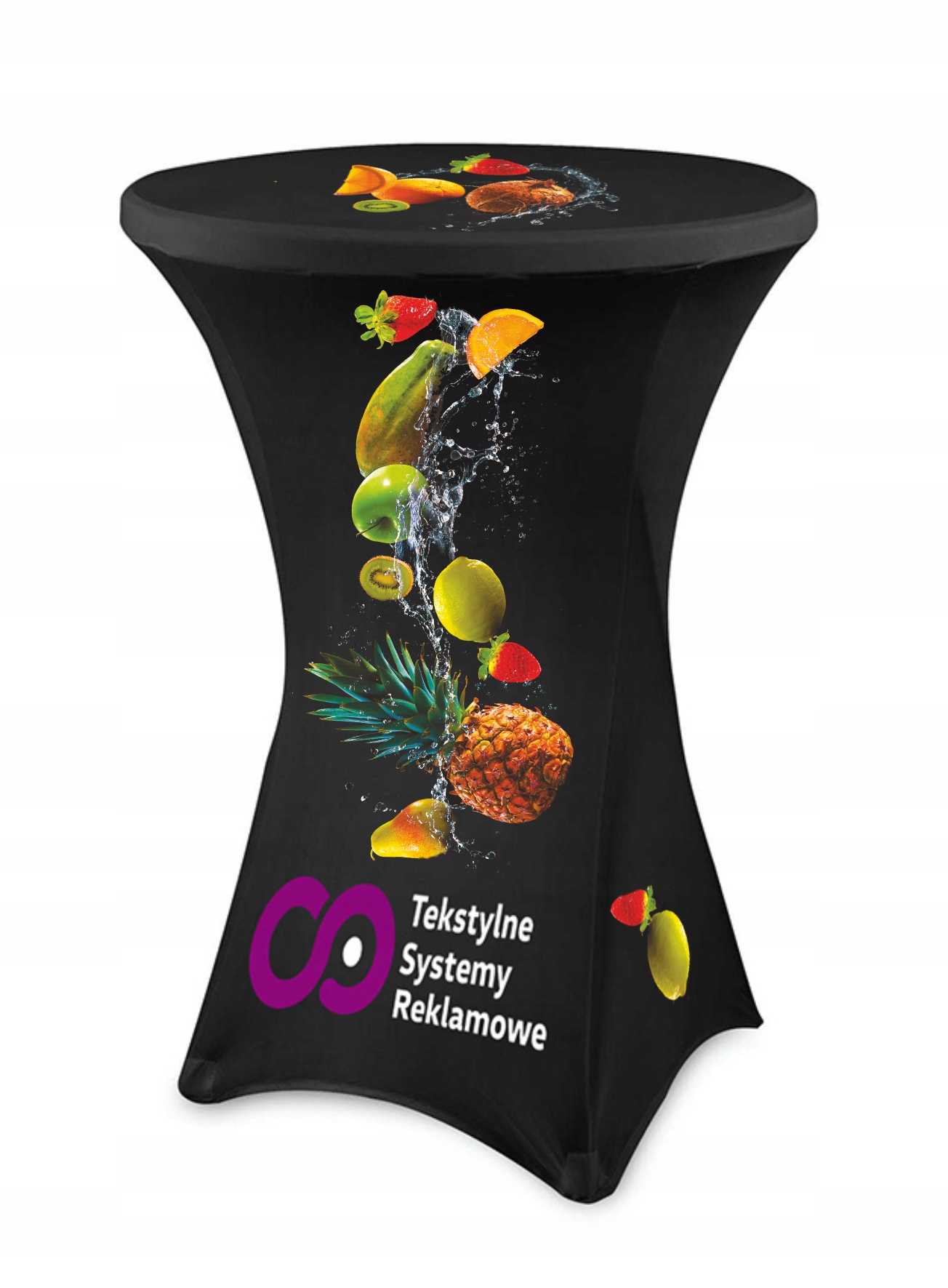 Stół eventowy koktajlowy + obrus z nadrukiem