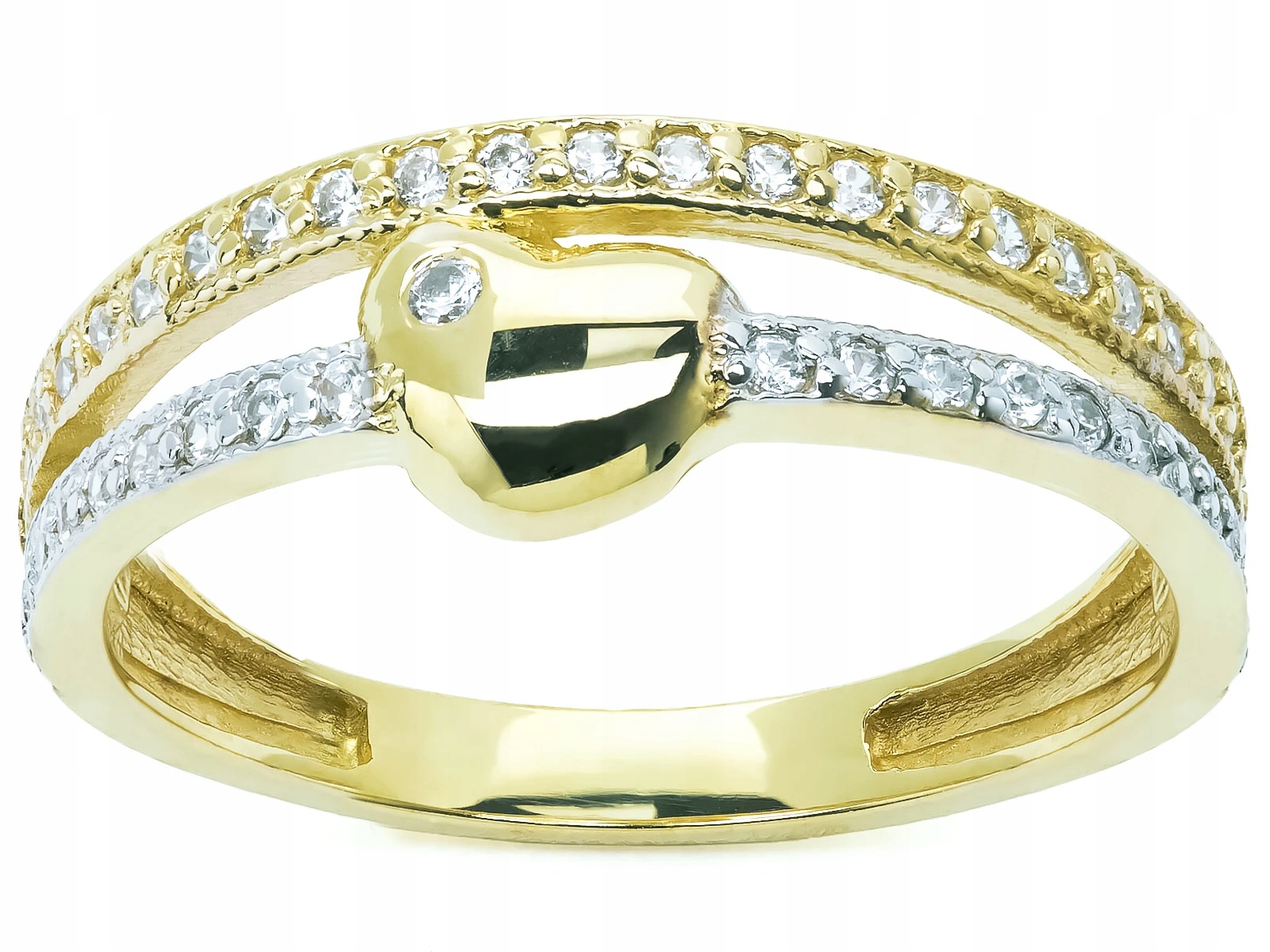 Zlatý Prstýnek 585 Srdce S Plochými Kameny Vel. 16