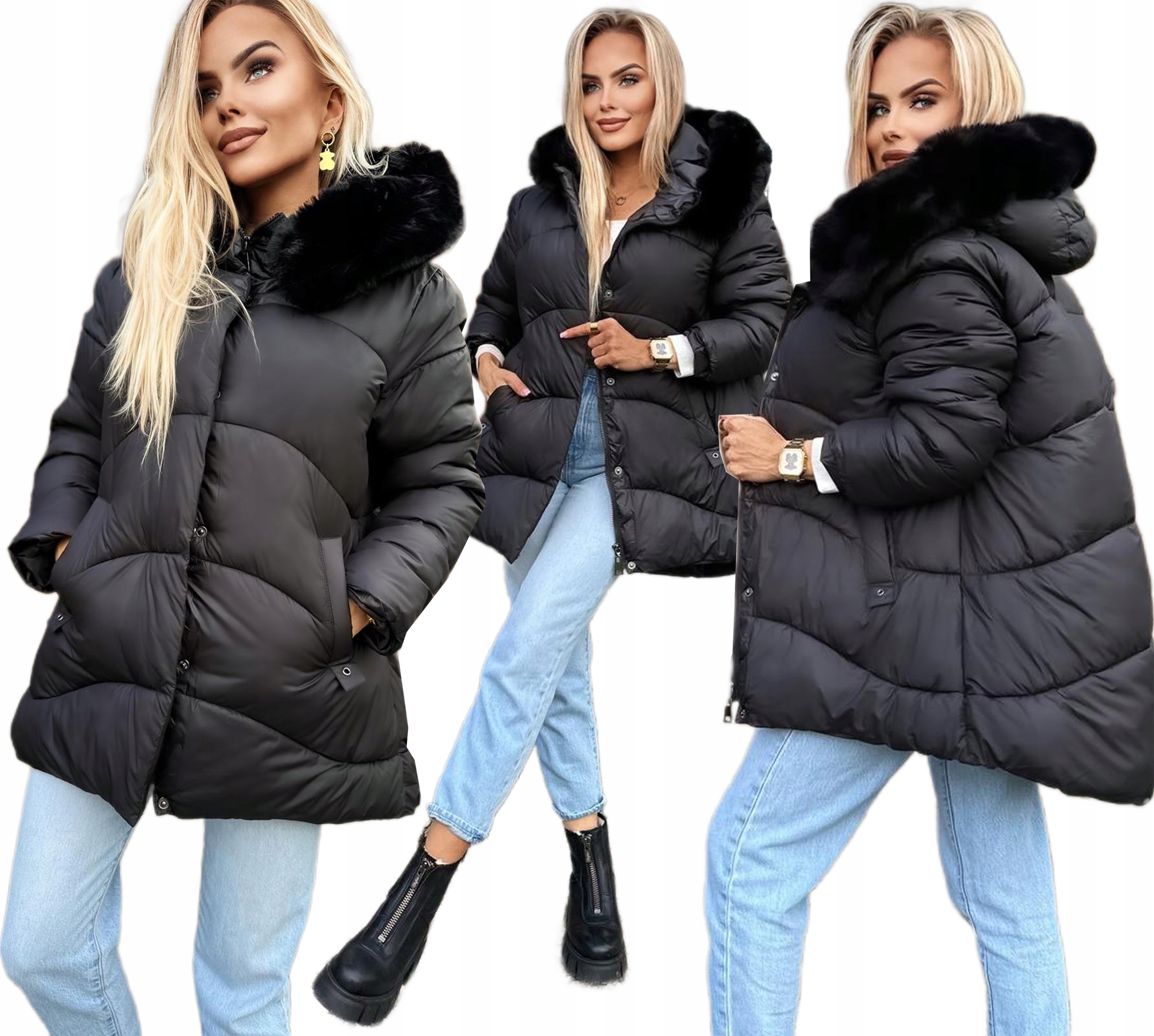 Teplá, silná zimní dámská Bunda, prošívaná, kapuce kožíšek 42 Leonia