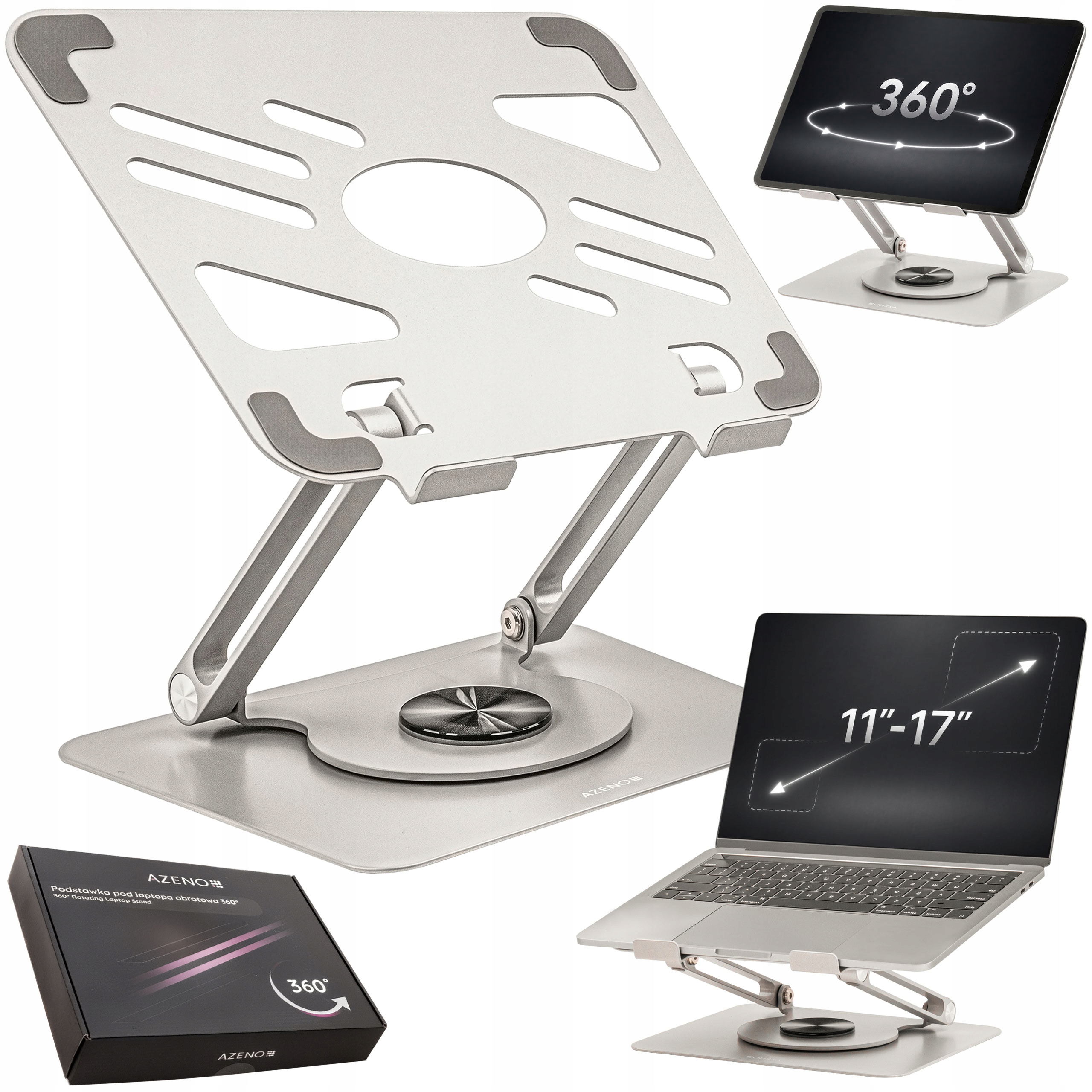 Podstawka Pod Laptopa Do 17" Obrotowa 360 Stopni Stolik Pod Laptopa Silver