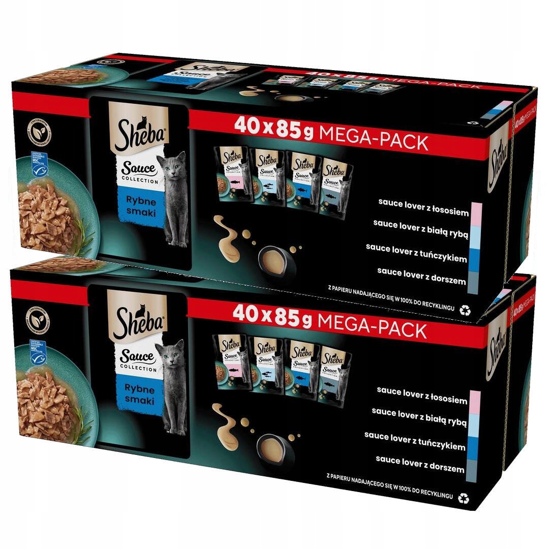 Levně Sheba Sauce Collection Rybí příchutě Sáčky Mokré Krmivo Pro Kočky 80x85 g