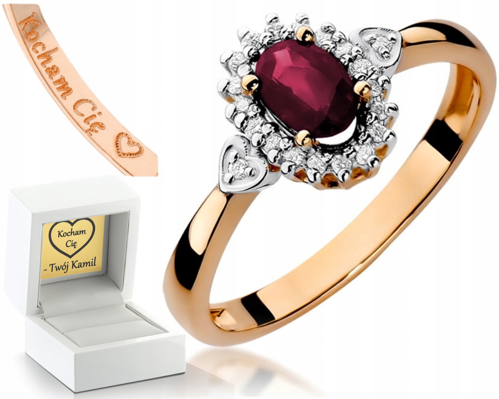 Prstýnek Z Růžového Zlata S Briliantovým Rubínem