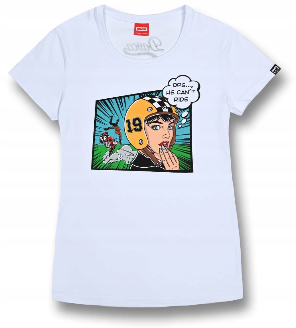 T-SHIRT DAMSKI DAVCA OPS HE CAN'T RIDE BIAŁY XS