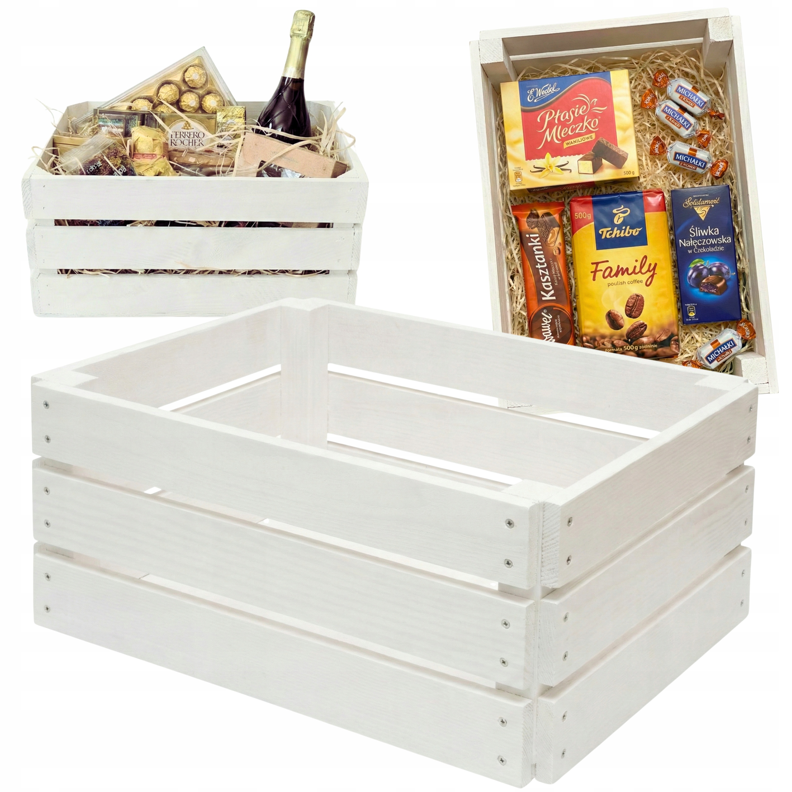 Dřevěná krabička Bílý košík Dárkový košík Krabice na Dárek Velká