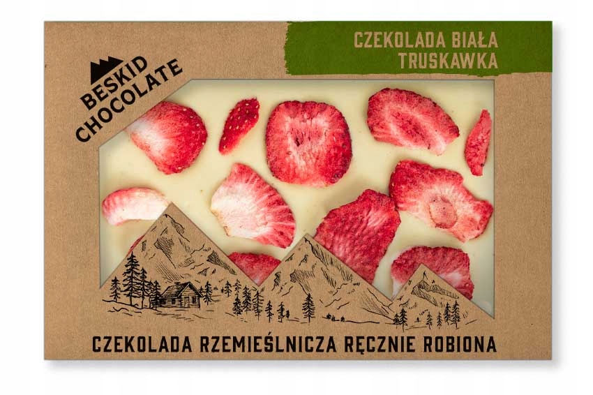Levně 2x Bílá Čokoláda S Jahodami Beskid Chocolate 70 g