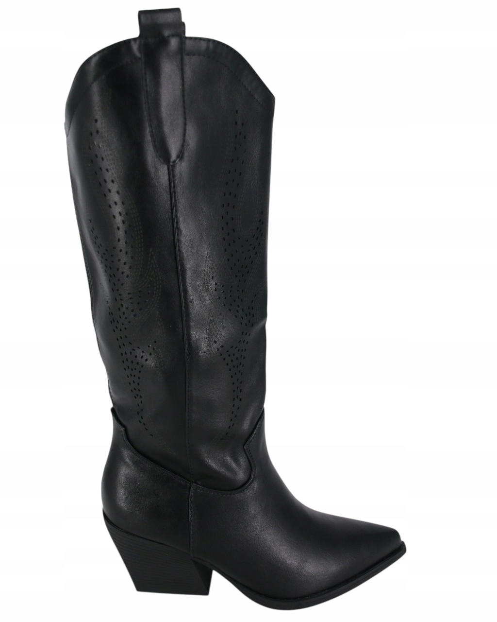 Dlouhé Kozačky Kovbojské Boty Eko Kožené Černé Dámské Boty Ažurové 40