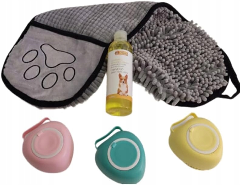 Levně Sada šampon odpuzujících hmyz pro psy a kočky se 3 houbičkami a ručníkem