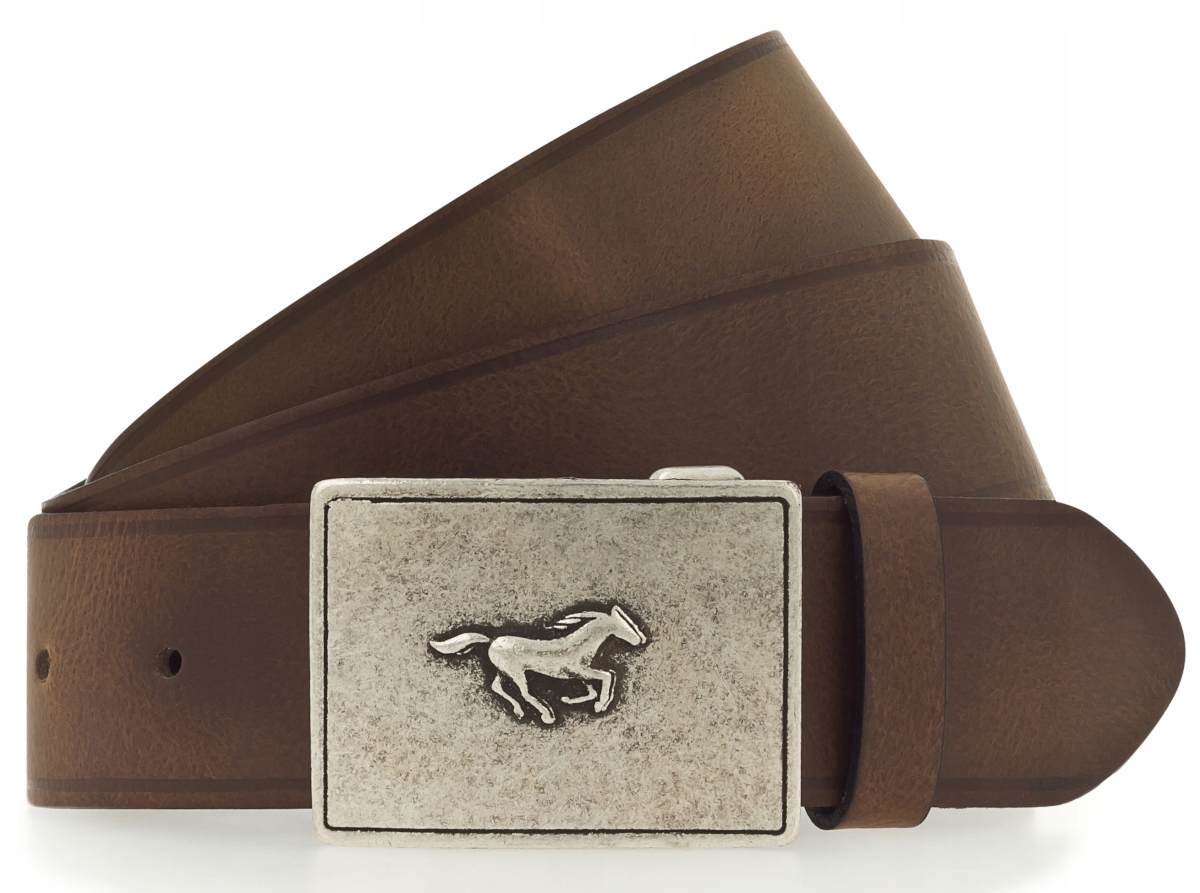 Mustang hnědý pánský pásek ke kalhotám s koženou sponou na kolík 90