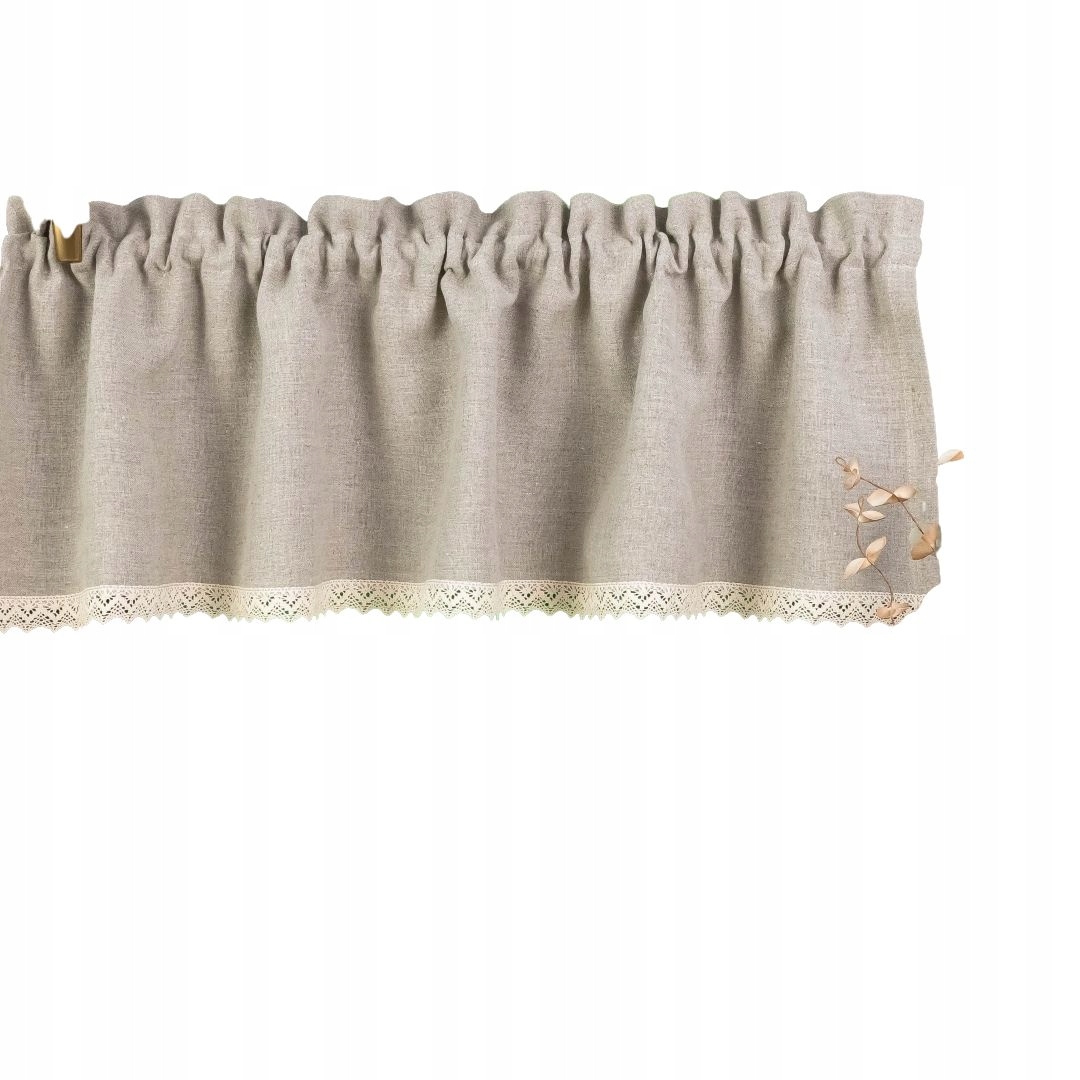 Vitrážová Záclona Lněná Béžová Přírodní S Guipurou Na Tuneliku 150 x 70 cm