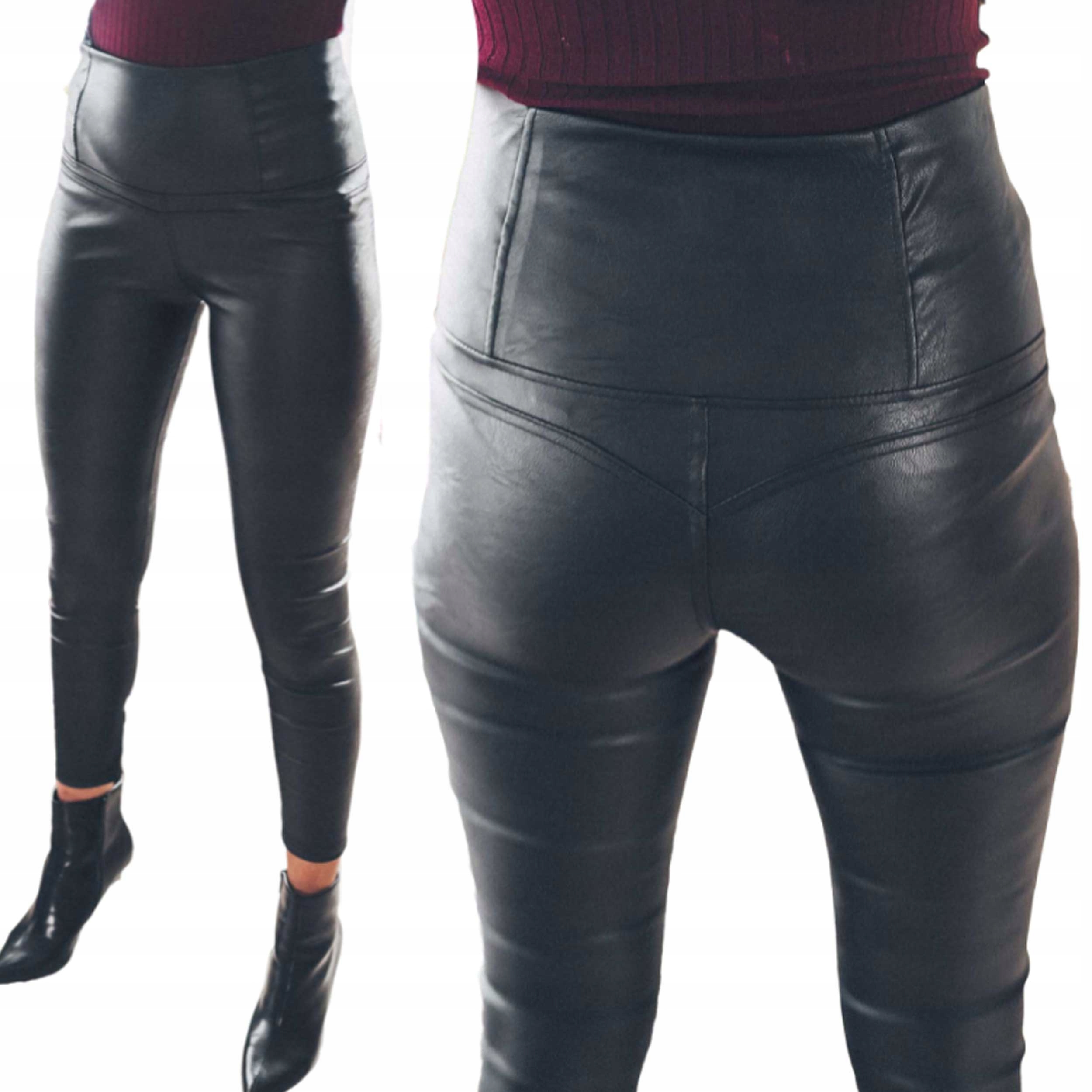 

Czarne legginsy damskie rurki push up eco skóry L