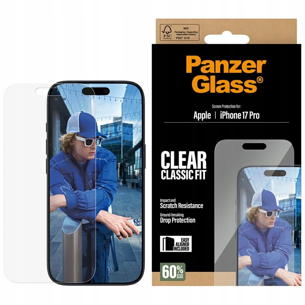 Tvrzené sklo PanzerGlass Classic Fit EasyAligner pro iPhone 17 Pro