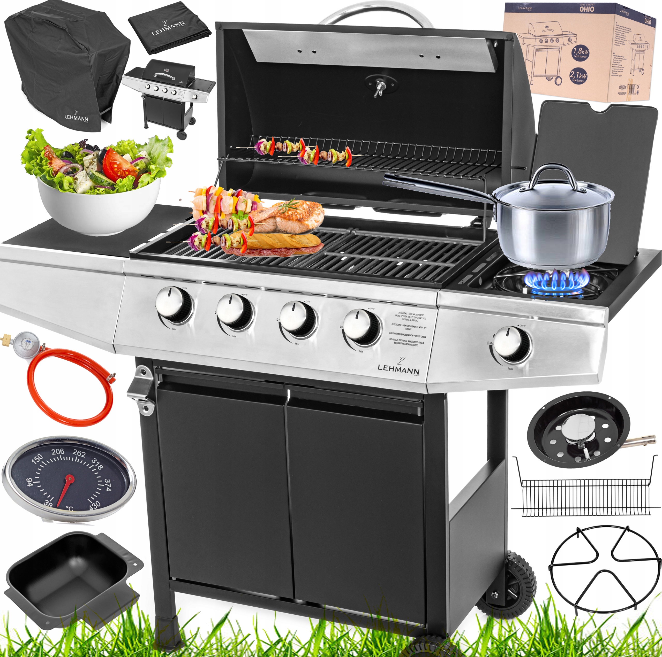 САДОВЫЙ ГАЗОВЫЙ ГРИЛЬ ЧУГУННАЯ РЕШЕТКА ИЗ НЕРЖАВЕЮЩЕЙ СТАЛИ LEHMANN OHIO 4 1 КРЫШКА