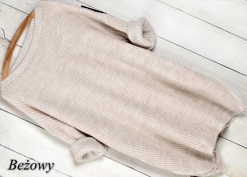 CIEPŁY DŁUŻSZY SWETER TUNIKA OVERSIZE K22 Kolor beżowy