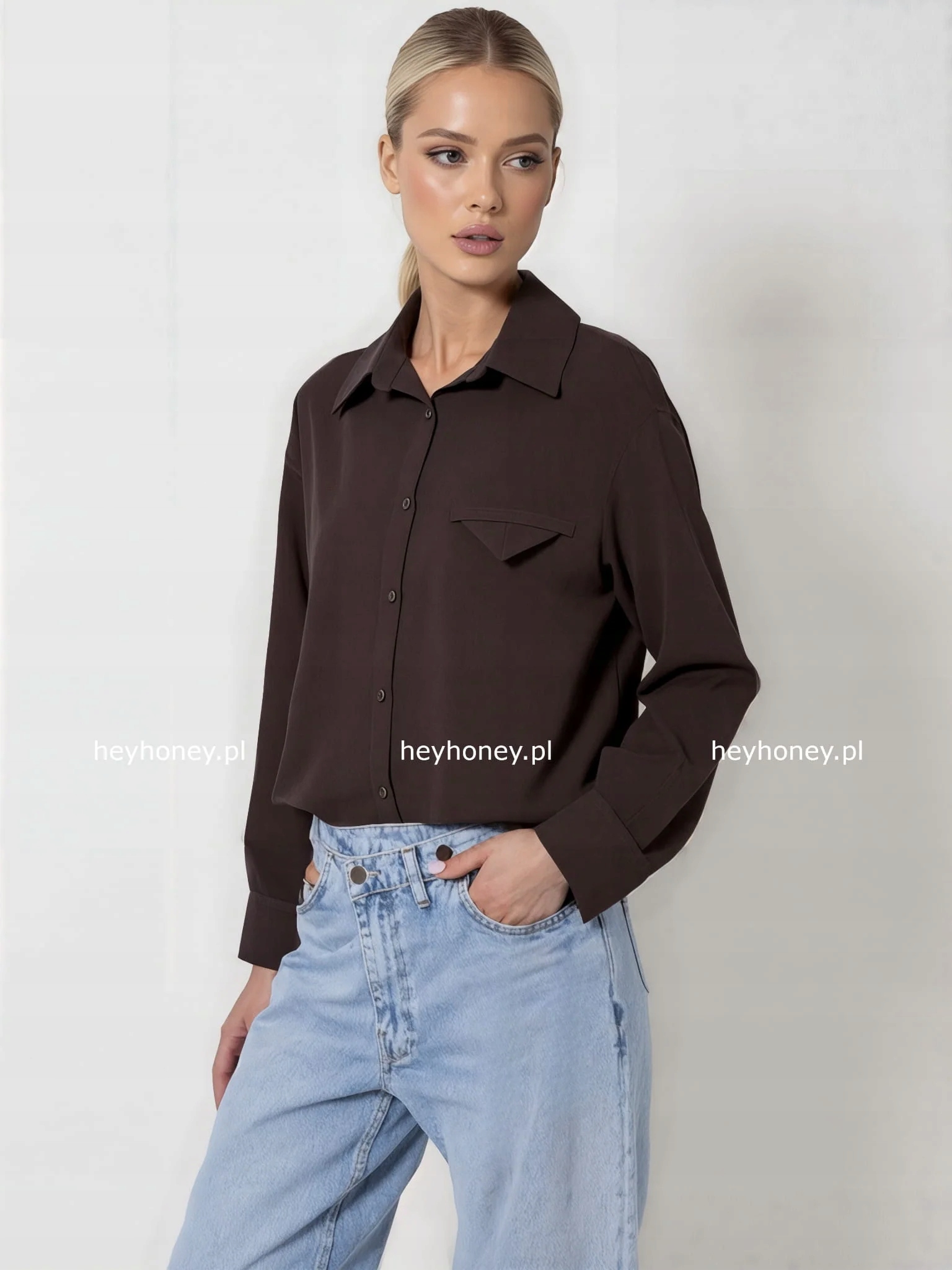 Čokoládová košile s viskózou Lavine M/L