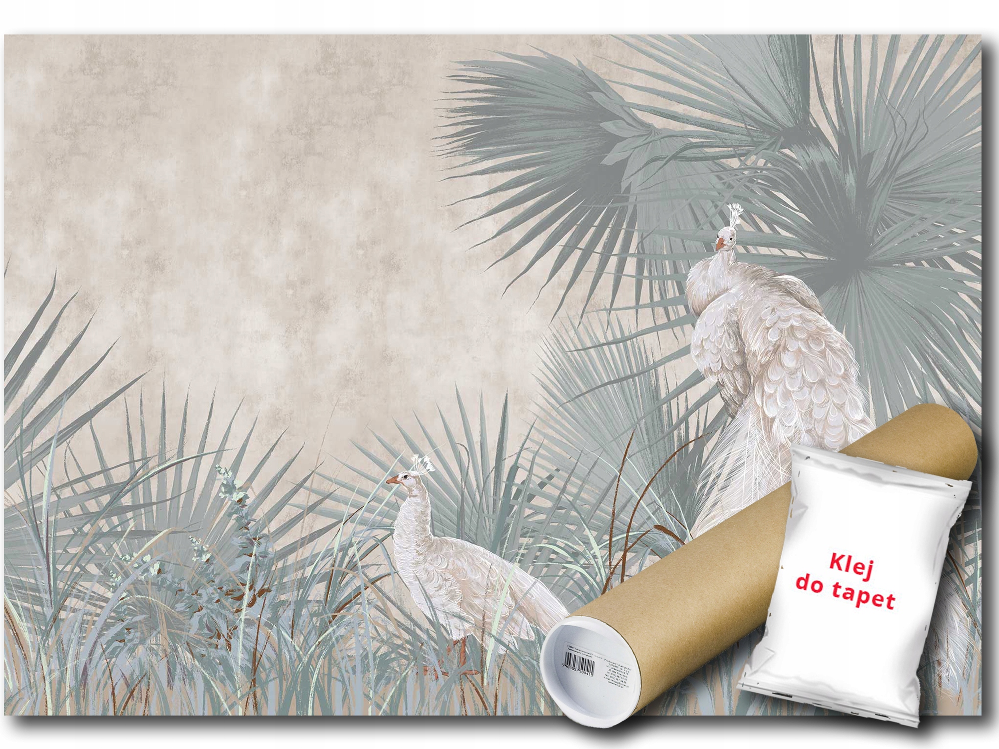 Vinylová Fototapeta Grafika Ptáci Pávi Listy Stěna Struktura 416x290