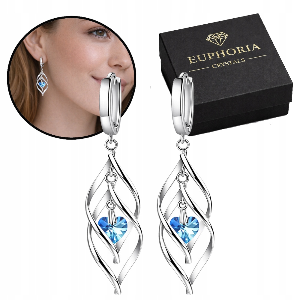 Stříbrné Náušnice 925 Závěsné srdce Bermuda Blue Elegantní Dárek Dlouhé