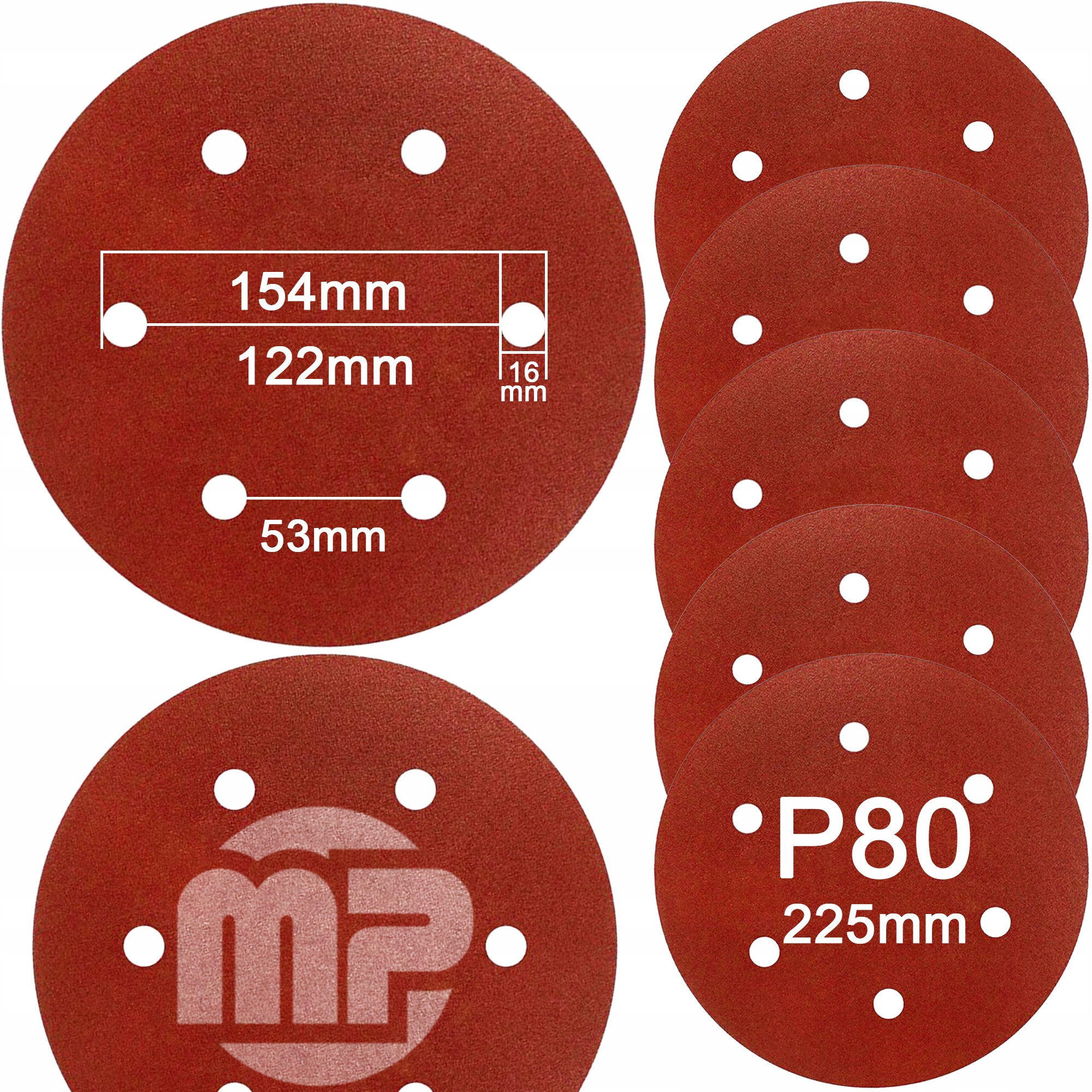 Papier Ścierny 225mm 6 Otworów P80 Szlifierki Żyrafy MP0016 MP0025 5 szt