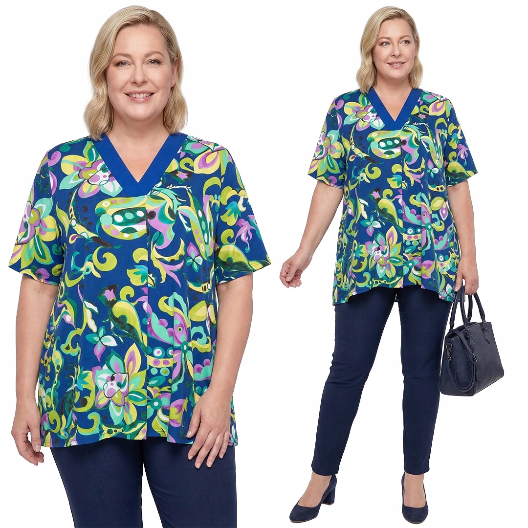 Modrá tunika s barevným vzorem plus size velikost 58