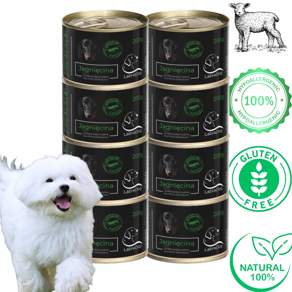 Levně LabraDog Superfood Jehněčí maso 100% Mono| Hypoalergenní bílá plemena 8x200g