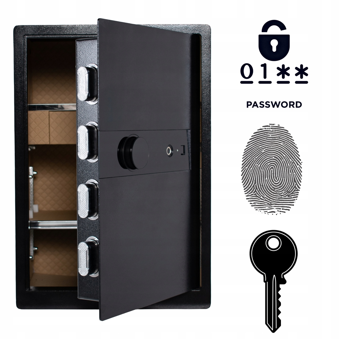 Pancerny Domowy Sejf Biometryczny Na Odcisk Palca Z Szufladą 58x40x33 cm