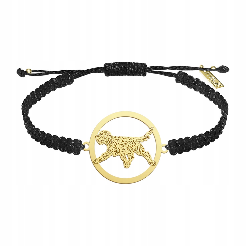 Zlatý náramek se psem francouzského plemene Vodní pes 925 Makramé Gravírování