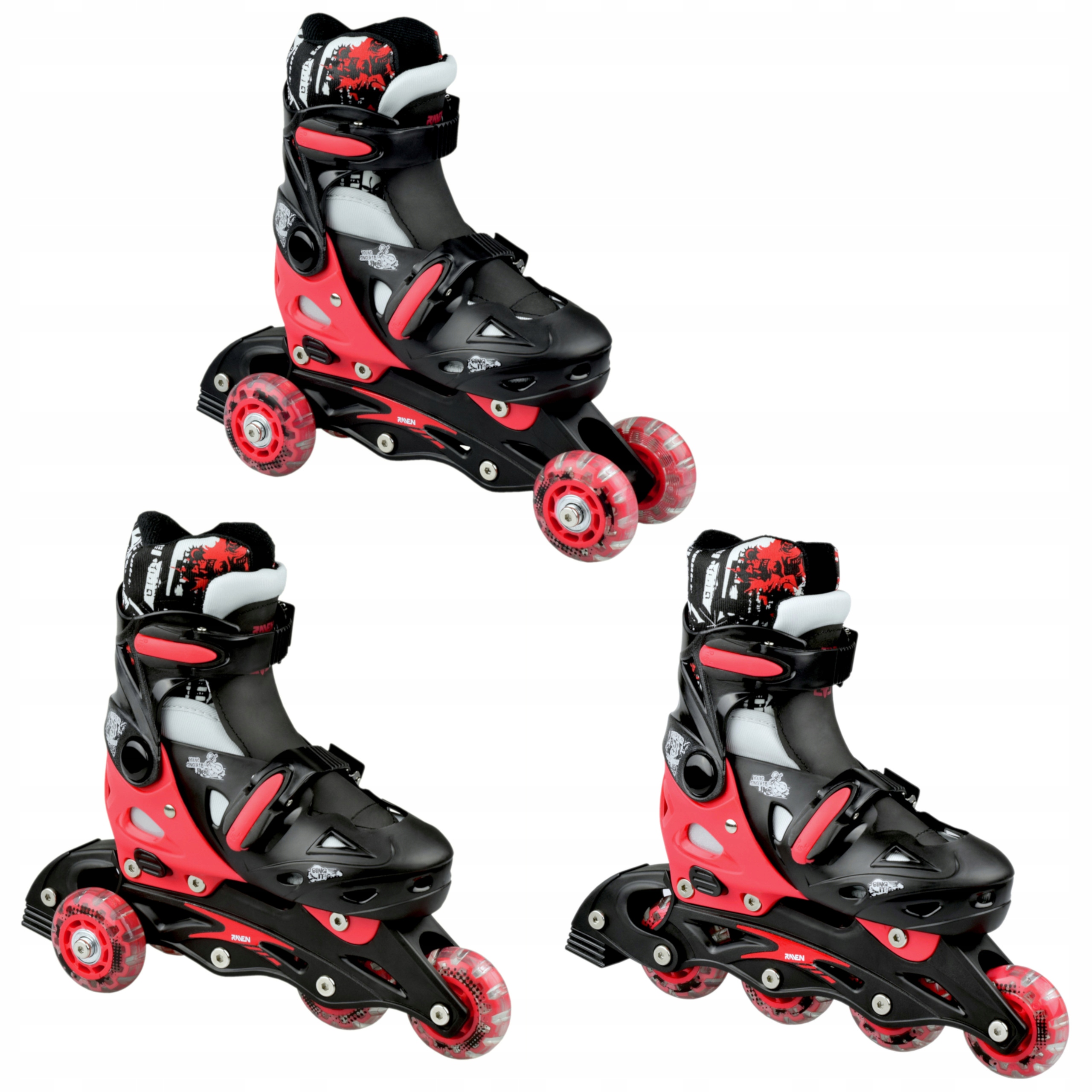 Rolki Wrotki 3w1 Regulowane Raven Singer Black/Red 37-40
