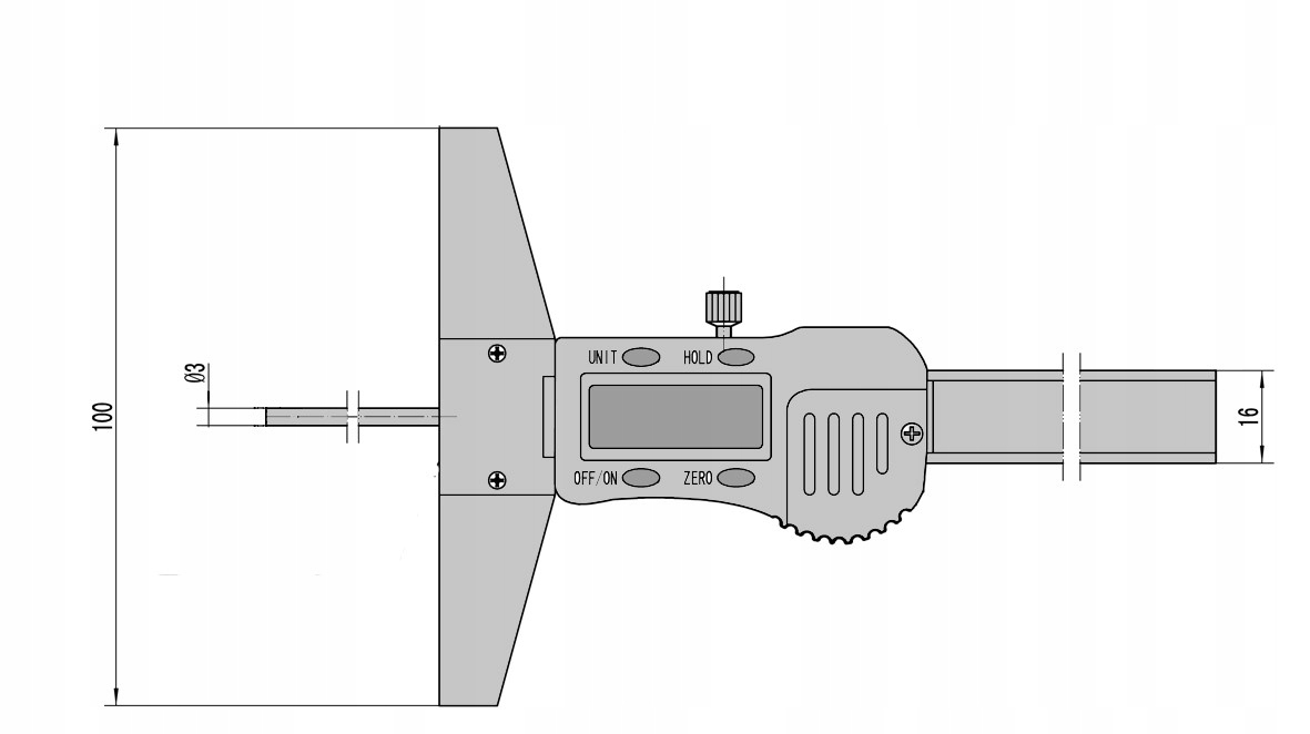 GŁĘBOKOŚCIOMIERZ Z IGŁĄ 3V MAGaE 150x100 0.01 INOX Maksymalny zakres pomiaru 150 mm