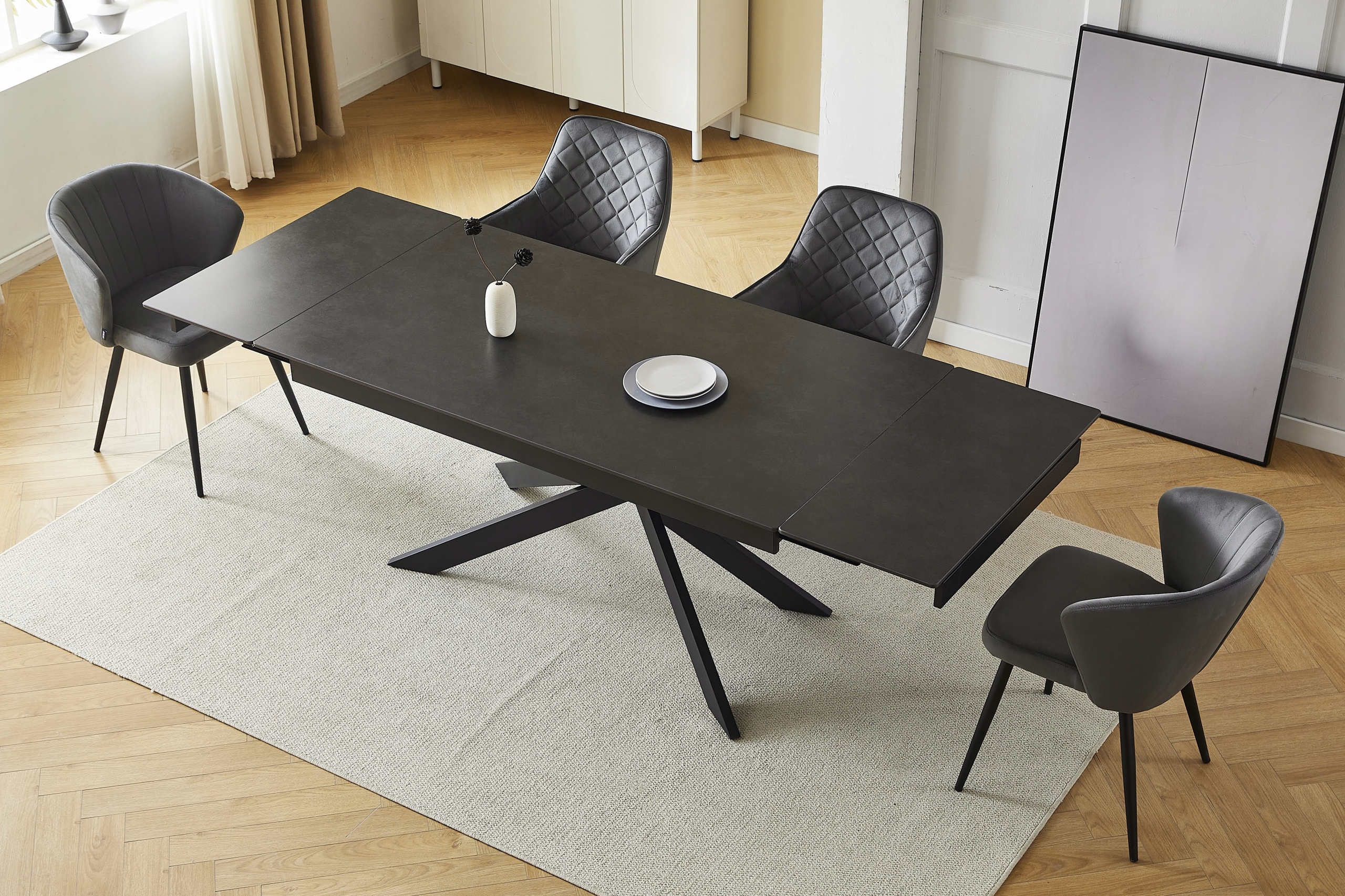 Stół rozkładany Ceramiczny 160-240 CIEMNY Loft Pająk do jadalni salonu Głębokość mebla 90 cm