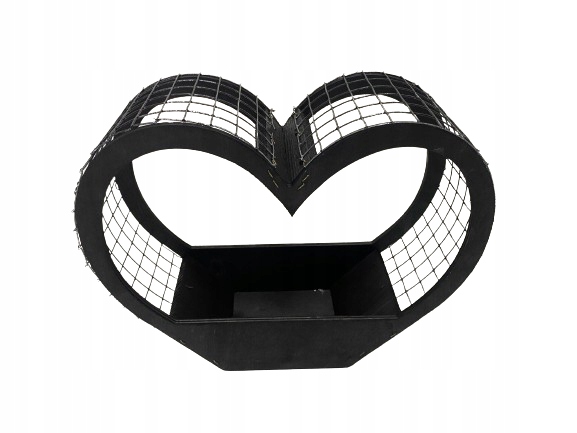 KOSZ KLATKA W KSZTAŁCIE SERCE CZARNE, DREWNIANA OSŁONKA WYSOKOŚĆ 28 CM.