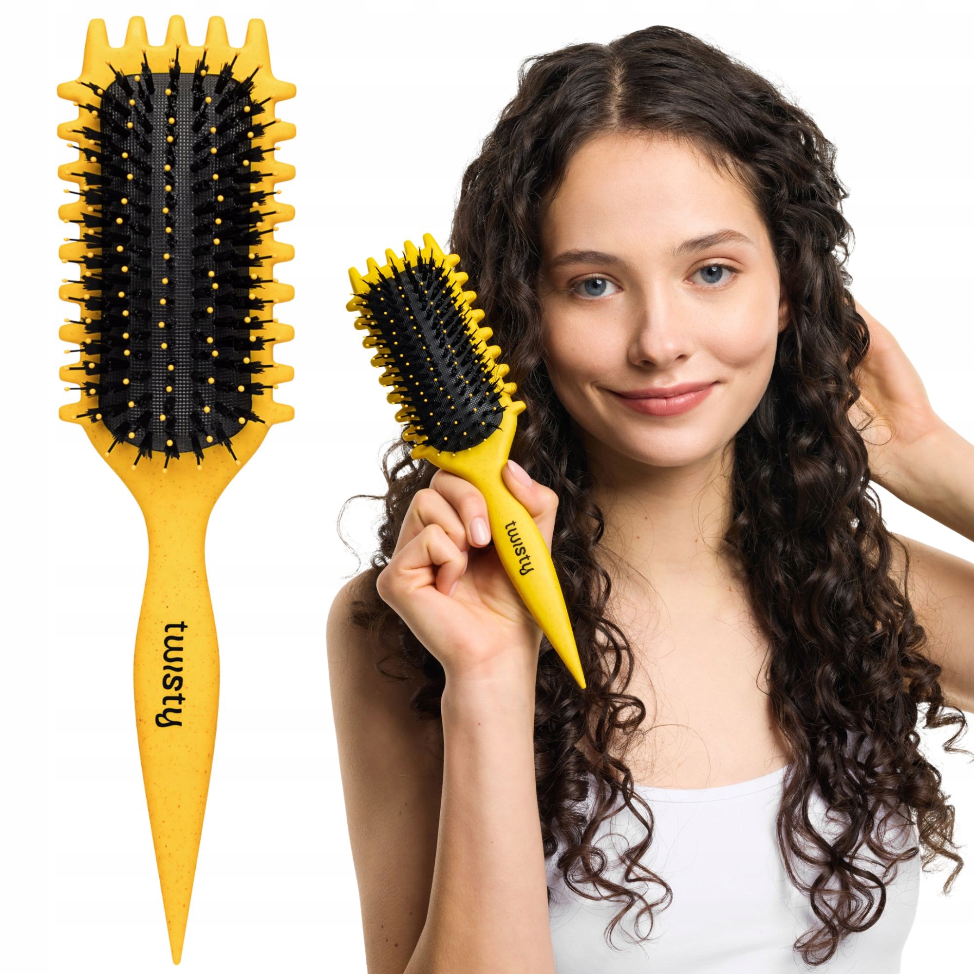 Szczotka do wydobywania skrętu Boczne Ząbki Szpikulec Twisty do Loków żółta