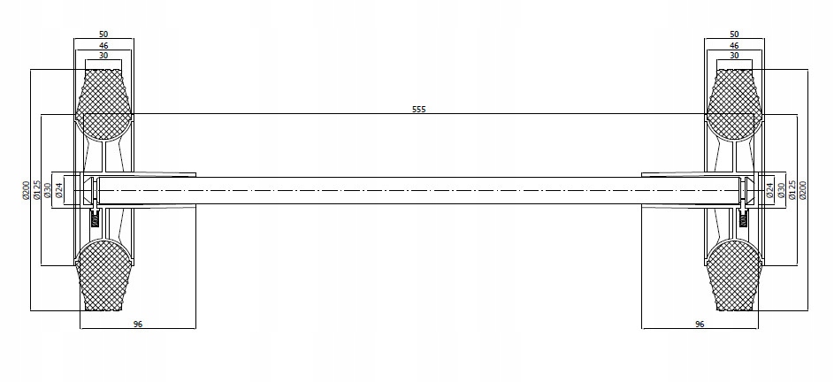 KOŁA do KOSZY pojemników na ŚMIECI 240L + ośka Waga produktu z opakowaniem jednostkowym 2.3 kg