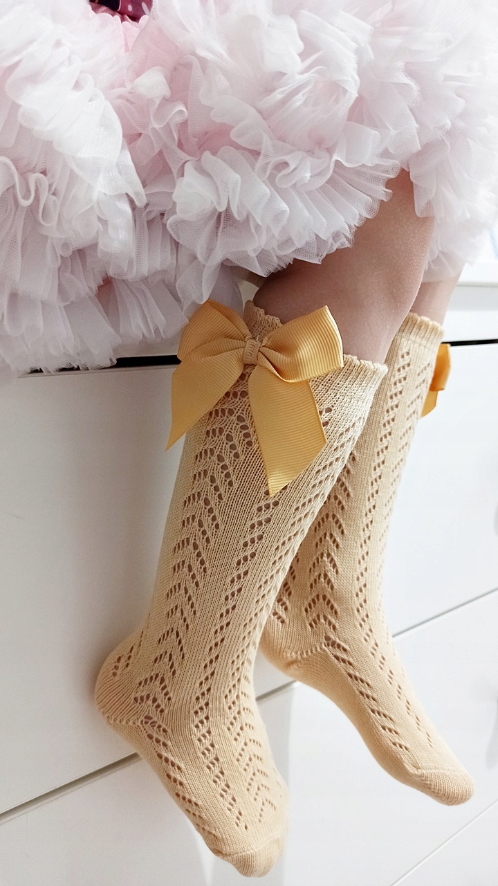 AŻUROWE podkolanówki skarpetki BEŻOWE 80-86-92 1-2 Rozmiar EU 80-86