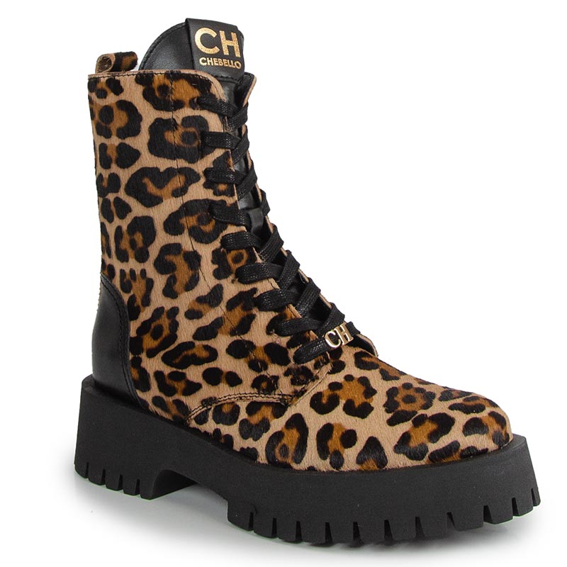 Chebello 4588 Panterka Černé Kožené Kotníkové Boty 38