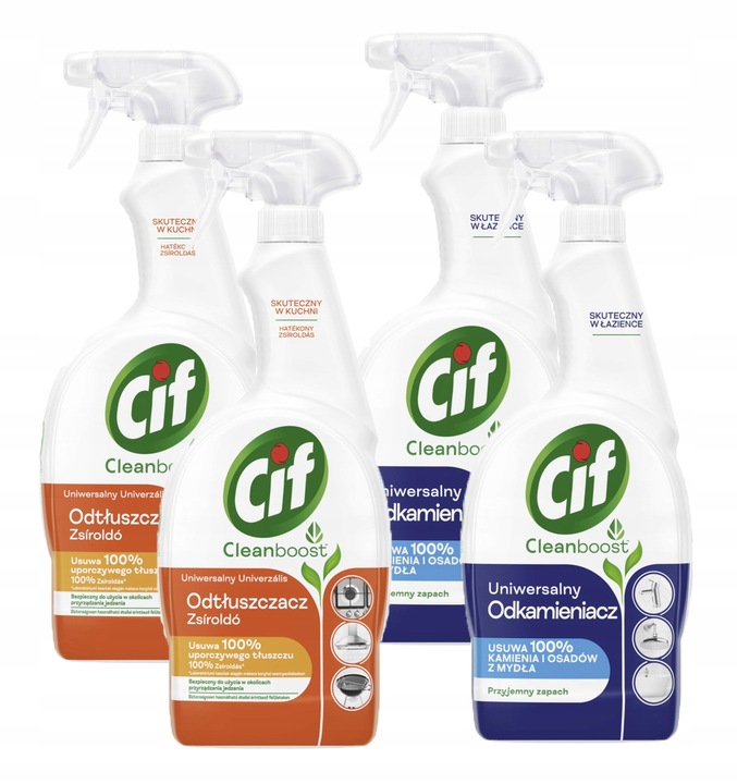 Levně Płyn do mycia odkamieniacz odtłuszczacz Cif Cleanboost sprej 4x750 ml
