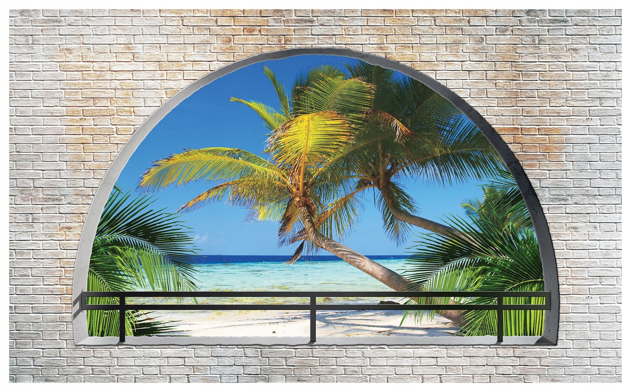 Vliesová fototapeta Pláž za obloukem Palmy Moře Písek 300x210 lepidlo