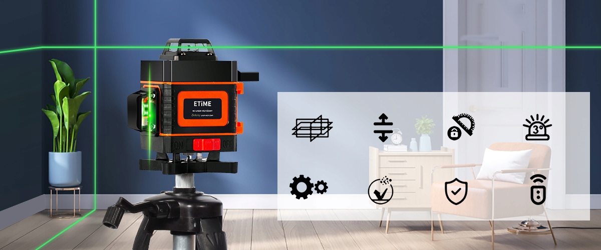LASER KRZYŻOWY ETiME Poziomica 4D 16Linii + Zestaw Akcesoriów GRATIS Dokładność pomiaru (+/-) 0.2 mm