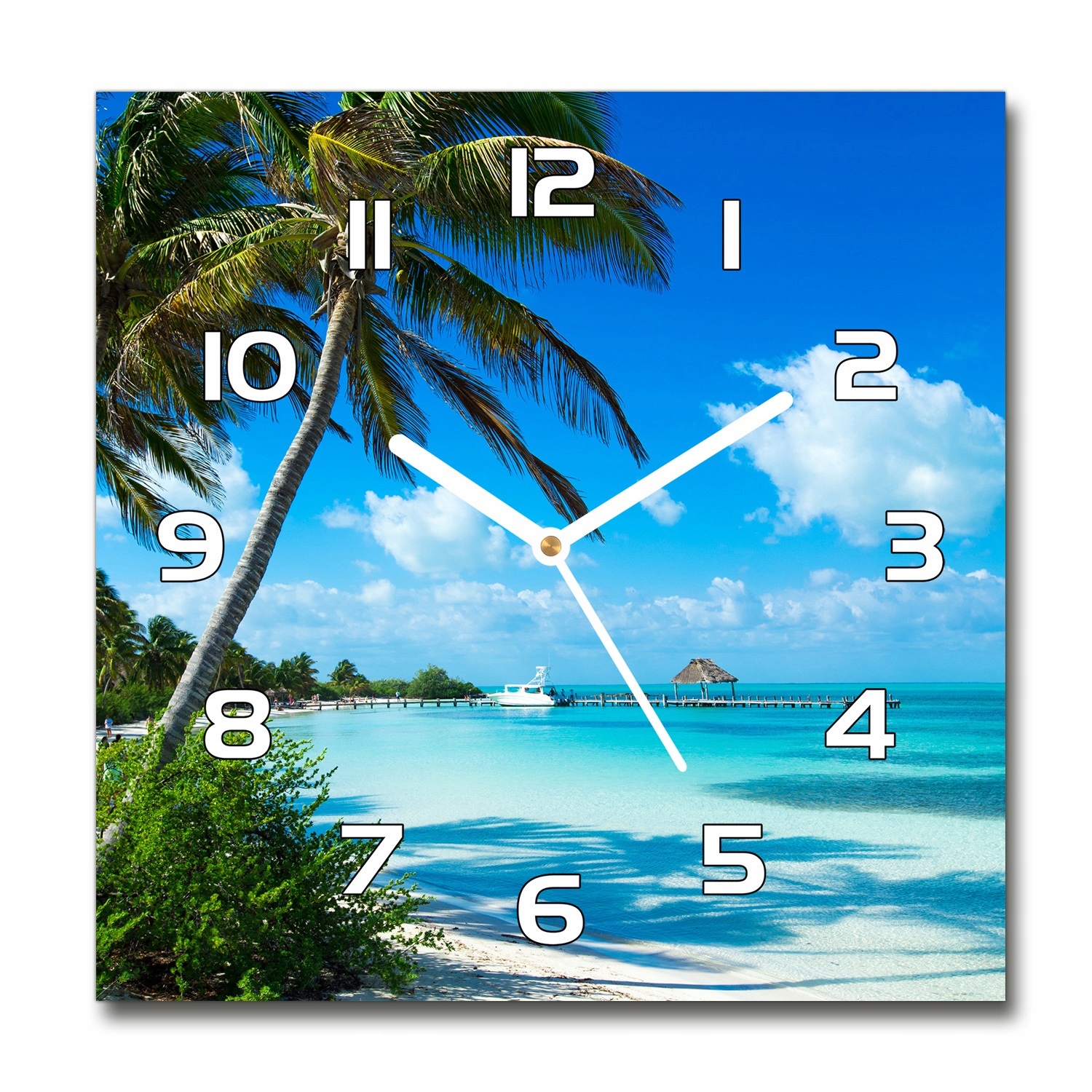 

Zegar szklany na ścianę Tropikalna plaża 30x30 cm