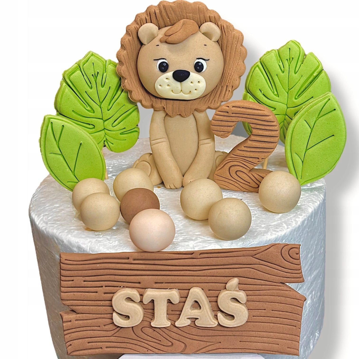 Zestaw na tort Lew Safari z masy cukrowej figurki dekoracje cukrowe roczek