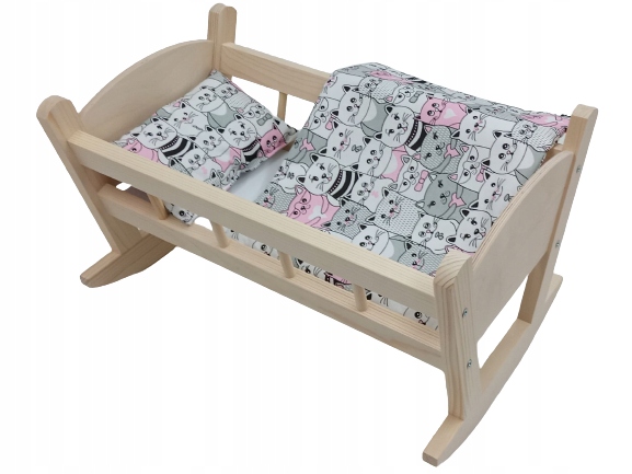 

Kołyska Duża drewniana dla lalek Pościel 3 el.