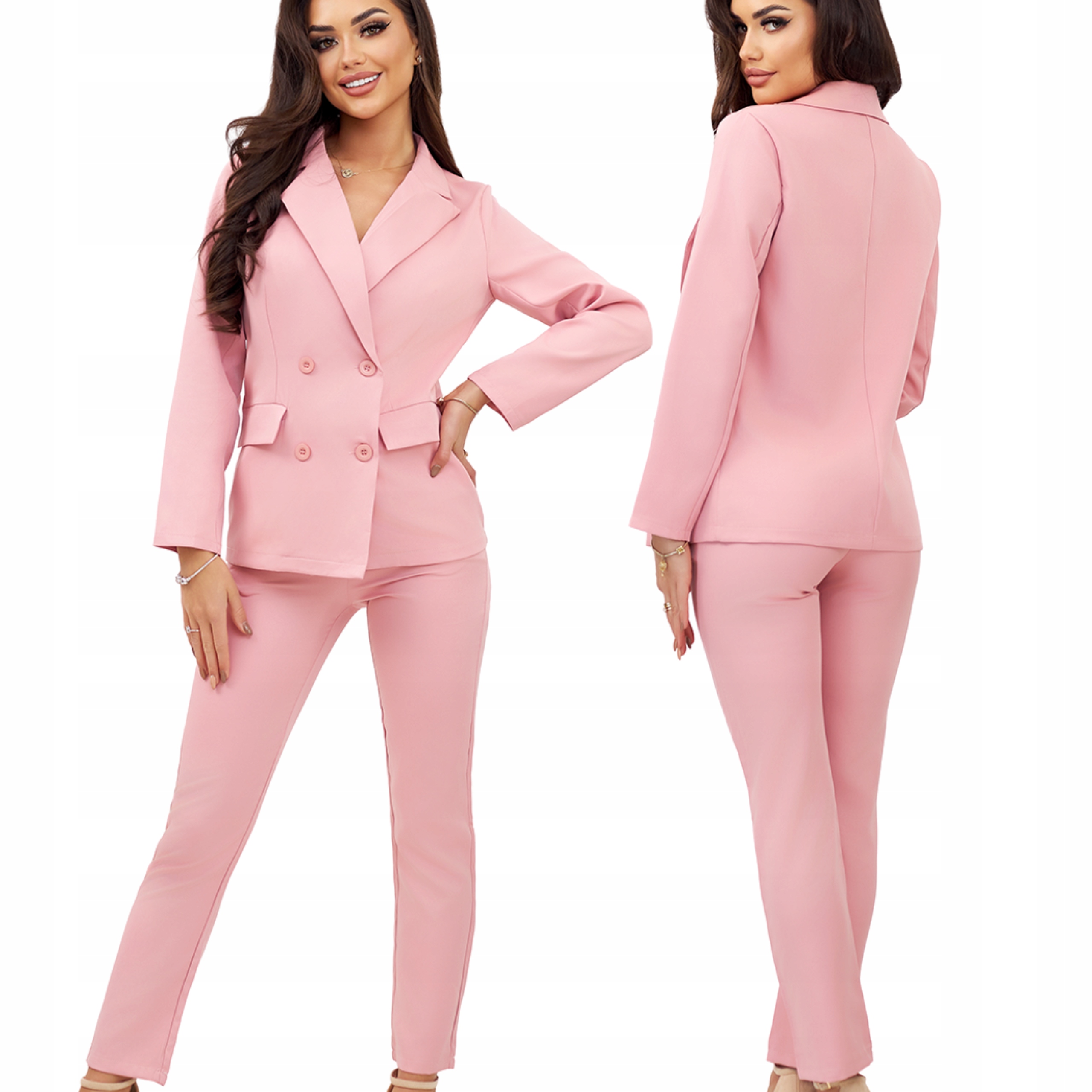 Garnitur damski marynarka i spodnie komplet różowy zestaw