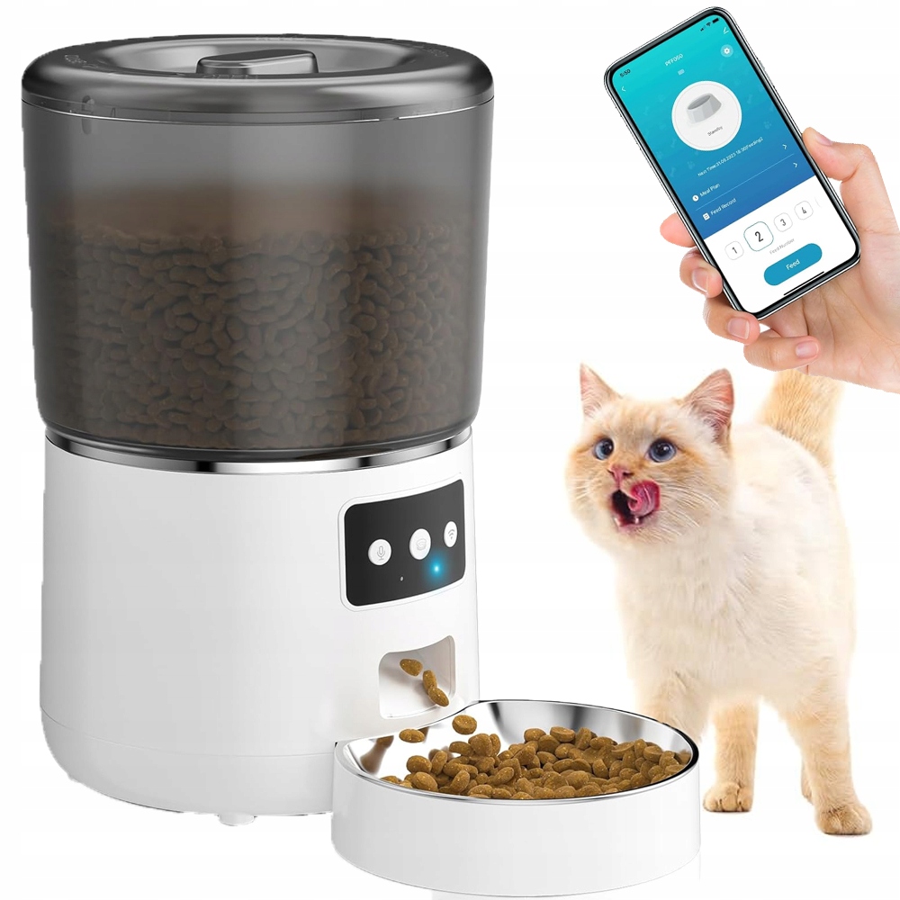 Levně Automatický Dávkovač Misky Na Krmivo Pro Psa Kočku Bílý 4L Smart Podavač