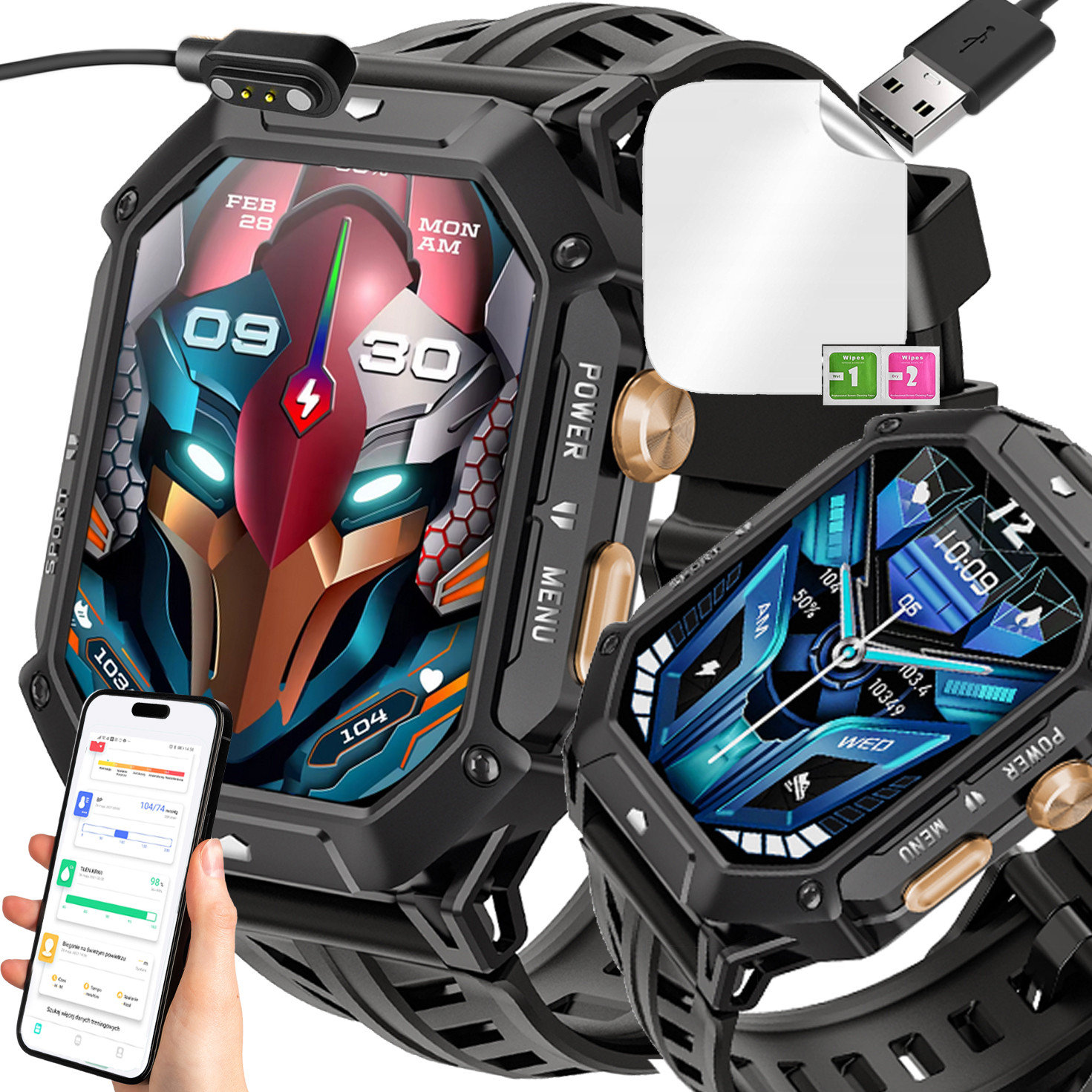 Černé Chytré Hodinky pánské hodinky Baterie 1000 mAh až 30 Dní!!! 410 x 502 px