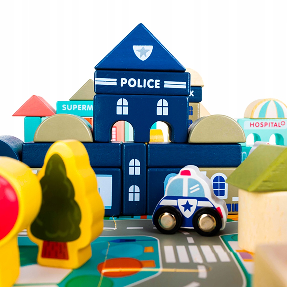Klocki edukacyjne 115szt. MIASTO z Puzzle Mata na Prezent Urodziny Szerokość produktu 54 cm