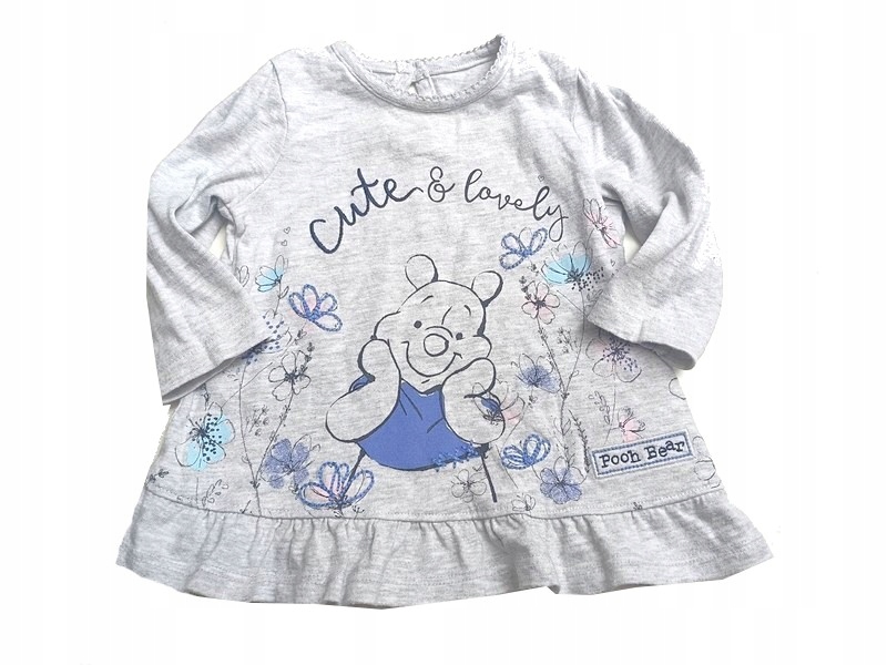 DISNEY szara tunika falbanka Kubuś Puchatek 56/62
