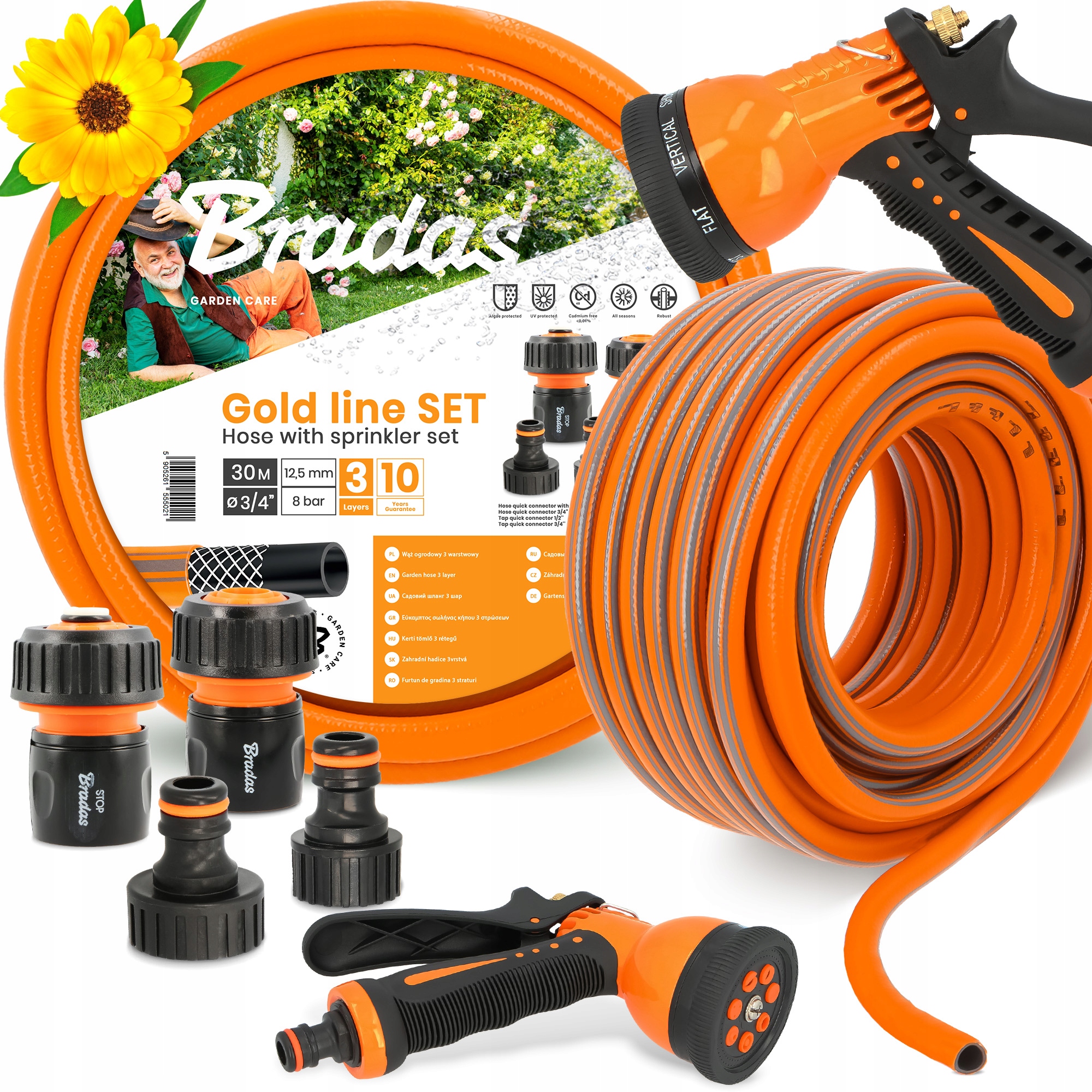 Záhradná Hadica 3/4 Vody Navíjacia 30 m Elastická Zalievanie Šlauf 3-VRSTVOVÁ Yo