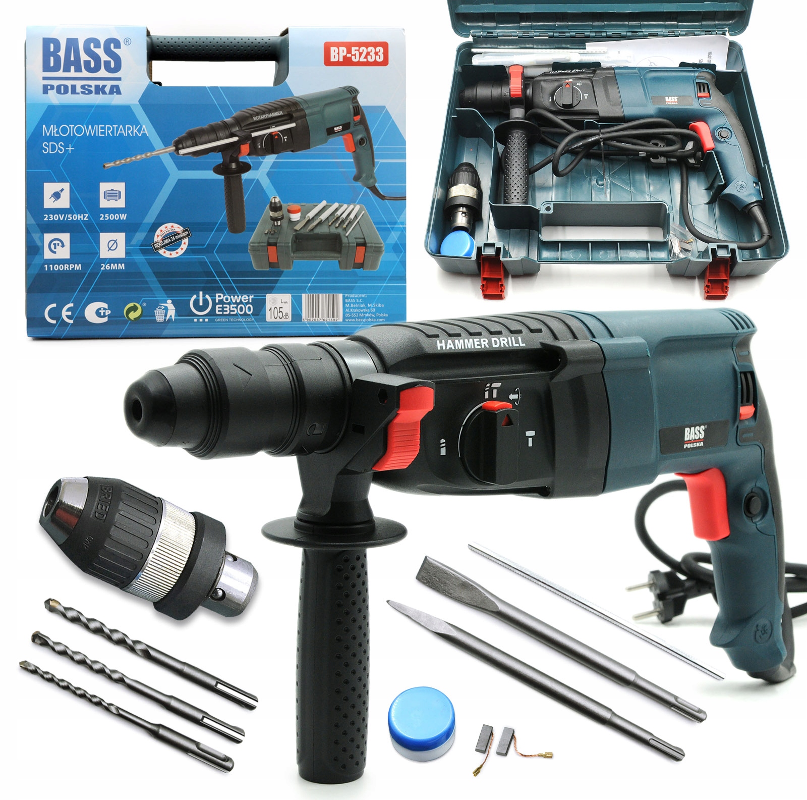 

Bass Polska Wiertarka Udarowa 2500W Młot Sds+ 3w1