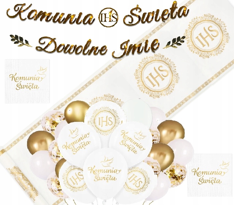 

Komunia dekoracje na Komunię bieżnik balony