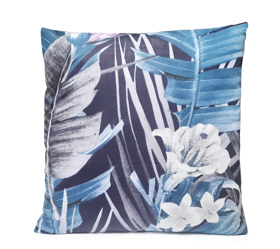 POSZEWKA bawełna 35x35 Liście niebieskie białe kw