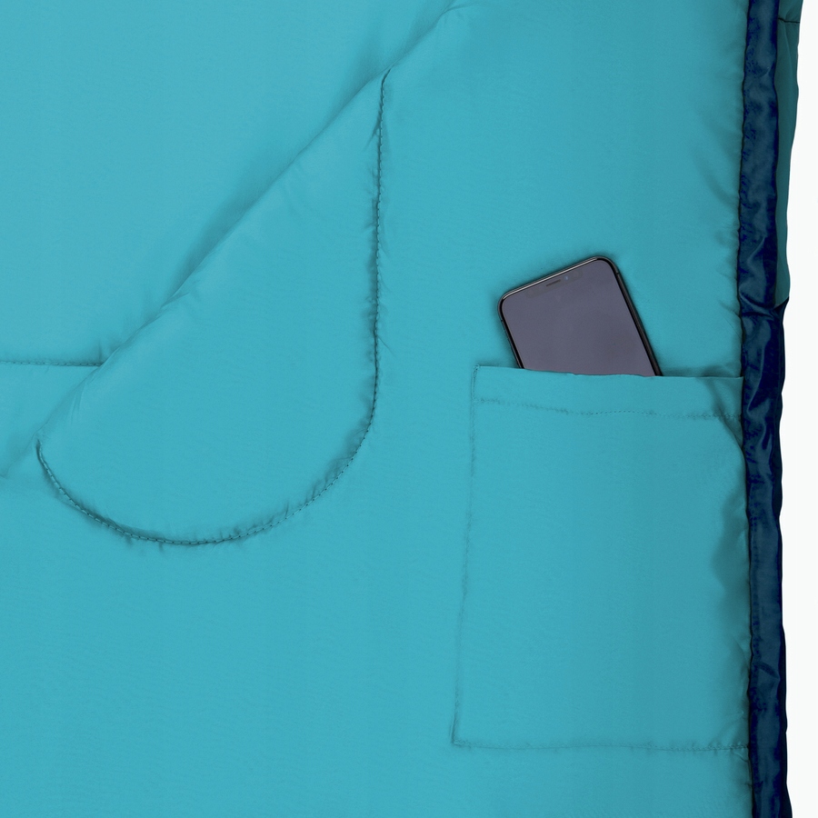 ŚPIWÓR TURYSTYCZNY Z KAPTUREM CIEPŁY LEKKA KOŁDRA 215x75 Kolor dominujący odcienie niebieskiego